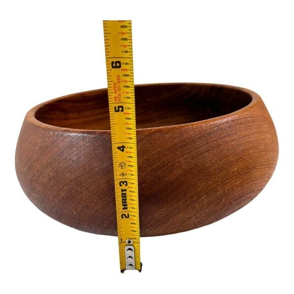 Vintage Teak Salad Wooden Bowl  9” Rustic Chic Centerpiece Carved Wood Fruit - Picture 6 of 6